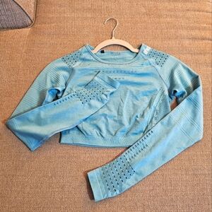 Gymshark Light Blue Gym Athletic Athleisure Breathable Cropped Top Size XS